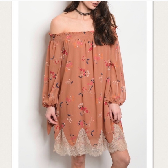 Off The Shoulder Knee Length Floral Lace Dress - Picture 1 of 2